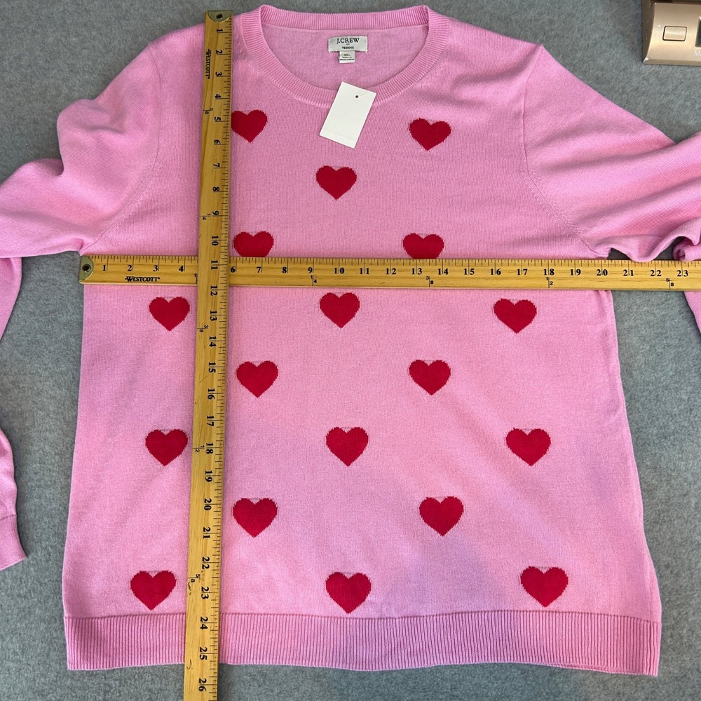 J.Crew Size XL Teddie Sweater Pink Red Heart Cotton Love Valentines Date NWT - Picture 2 of 10